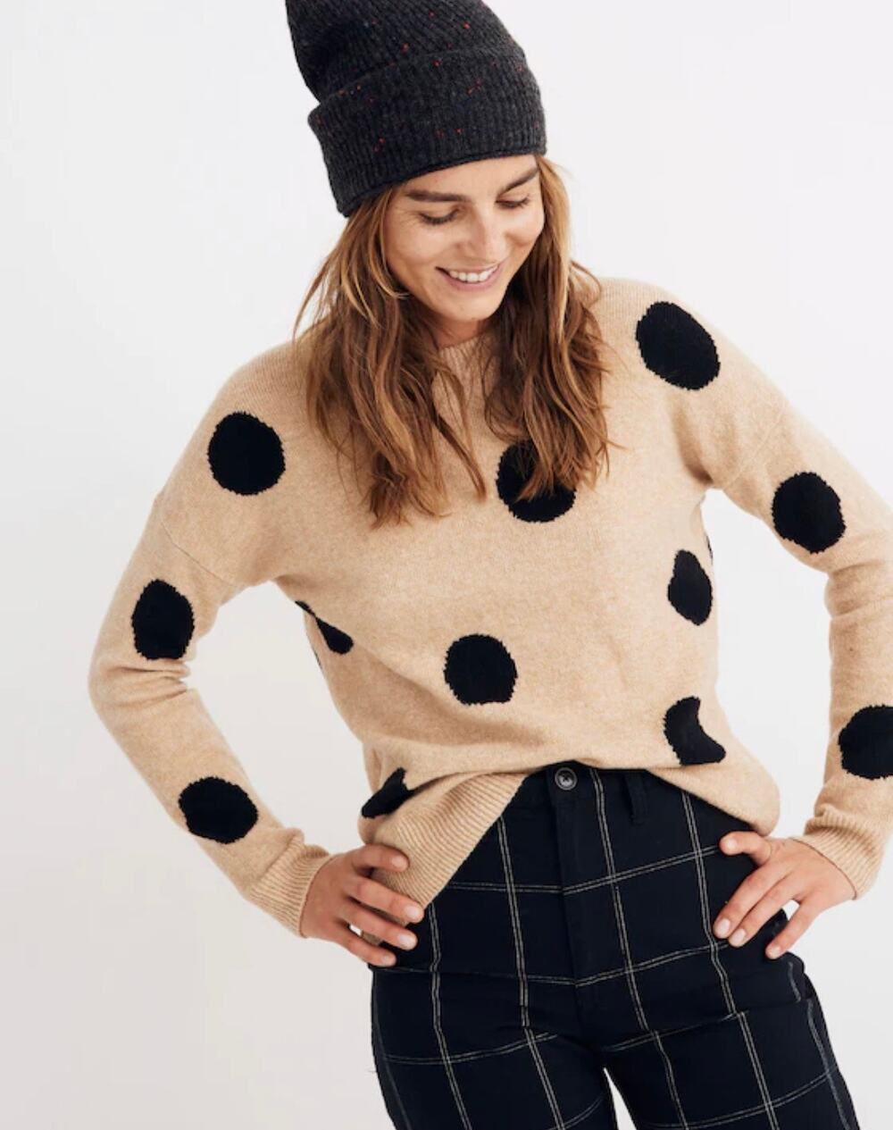 MADEWELL Dot Graystone Pullover Sweater in Heather Camel AG590